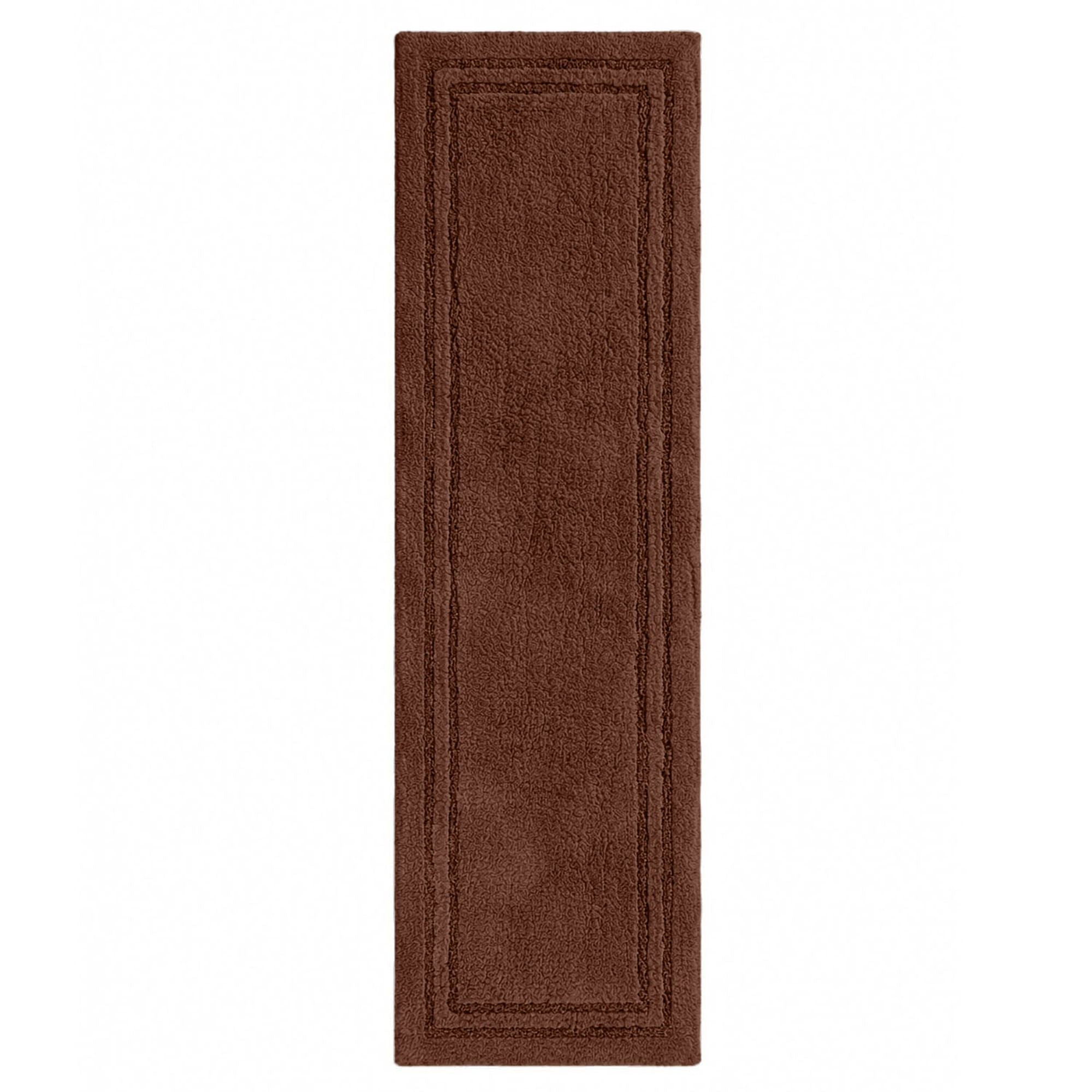 Superior Solid Bordered Cotton Washable Non-Slip Bath Rug, Runner Size, Chocolate