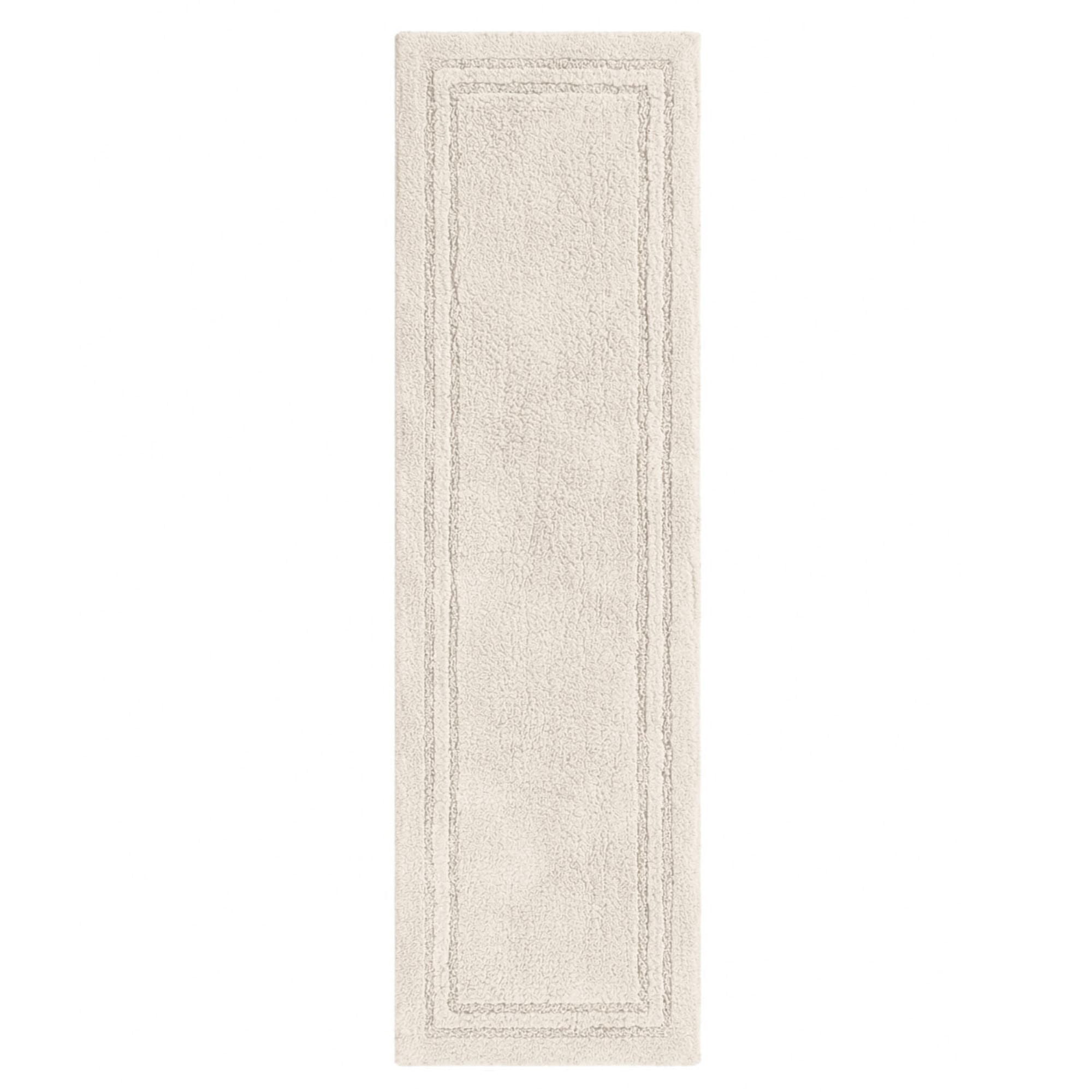 Superior Solid Bordered Cotton Washable Non-Slip Bath Rug, Runner Size, Cream