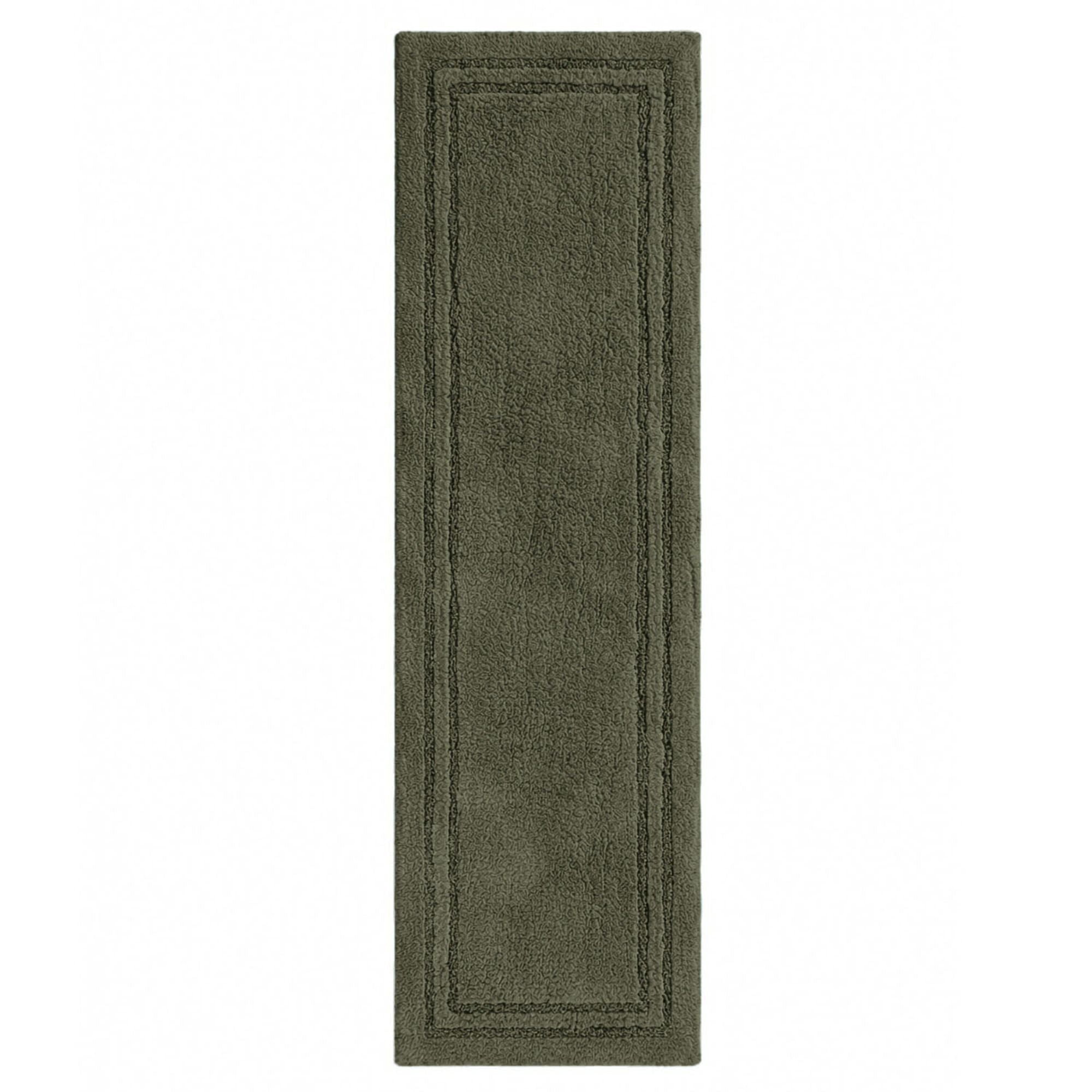 Superior Solid Bordered Cotton Washable Non-Slip Bath Rug, Runner Size, Forest Green