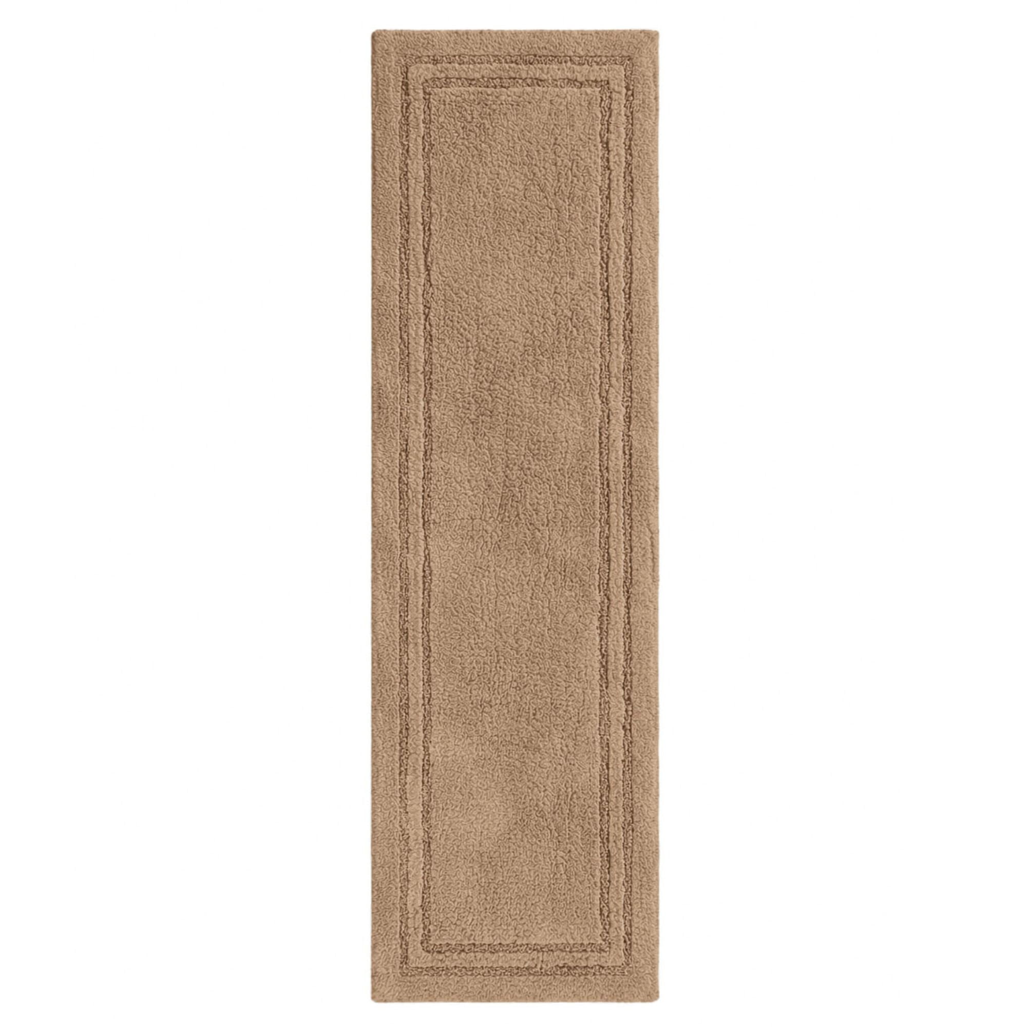 Superior Solid Bordered Cotton Washable Non-Slip Bath Rug, Runner Size, Latte