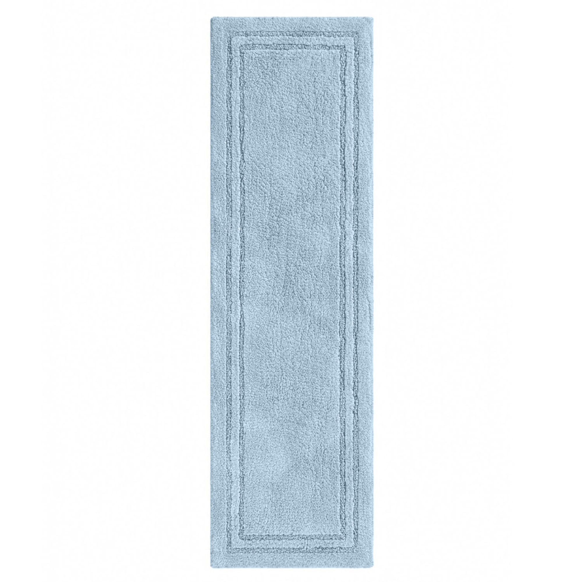 Superior Solid Bordered Cotton Washable Non-Slip Bath Rug, Runner Size, Light Blue