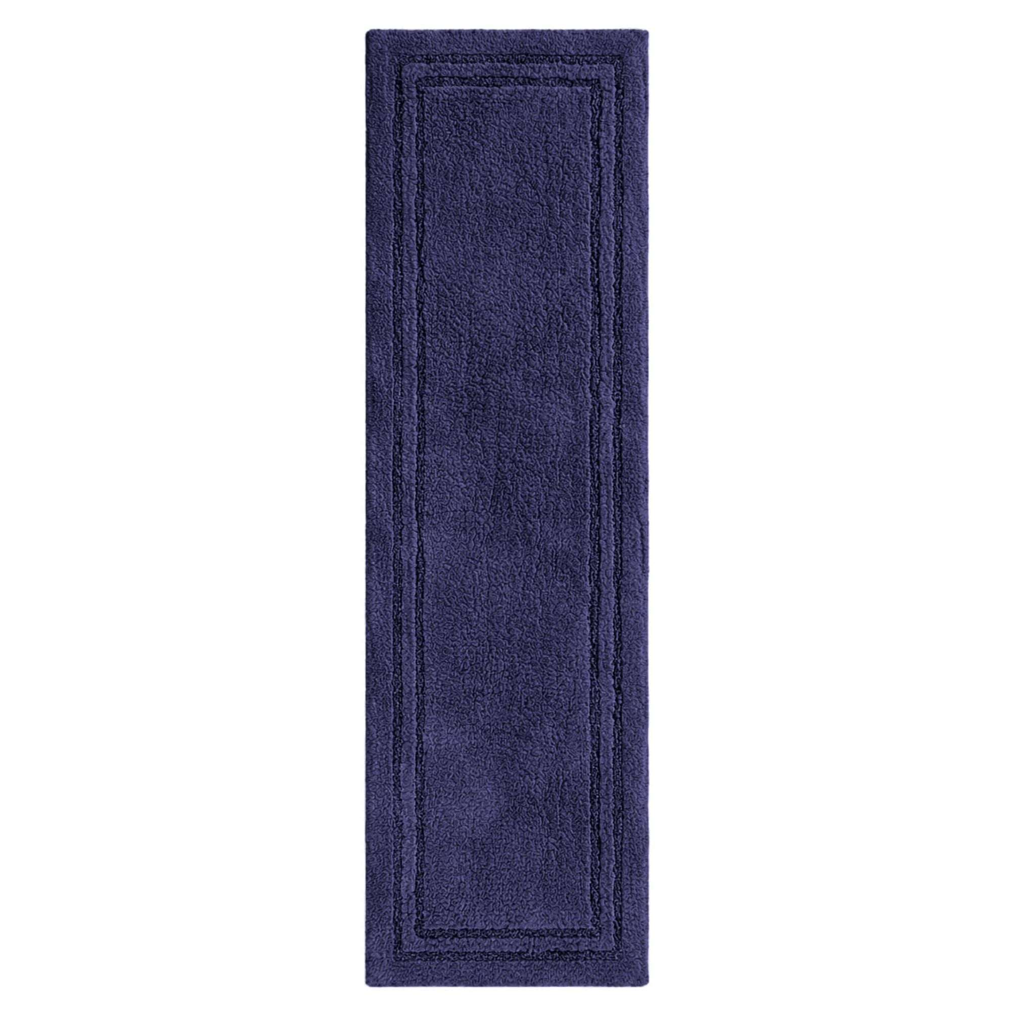 Superior Solid Bordered Cotton Washable Non-Slip Bath Rug, Runner Size, Navy Blue