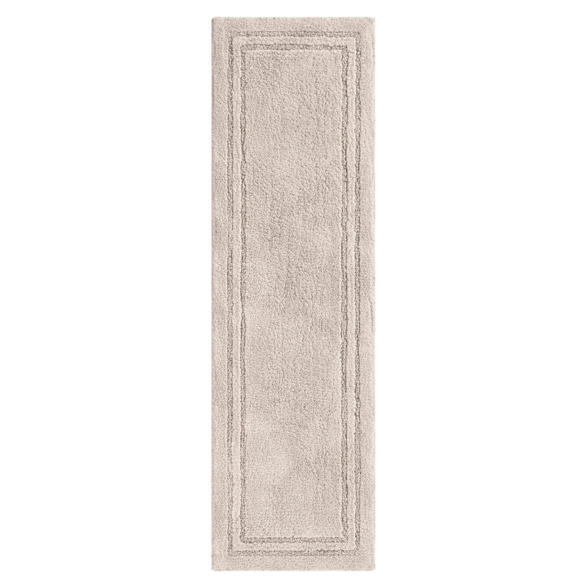 Superior Solid Bordered Cotton Washable Non-Slip Bath Rug, Runner Size, Stone