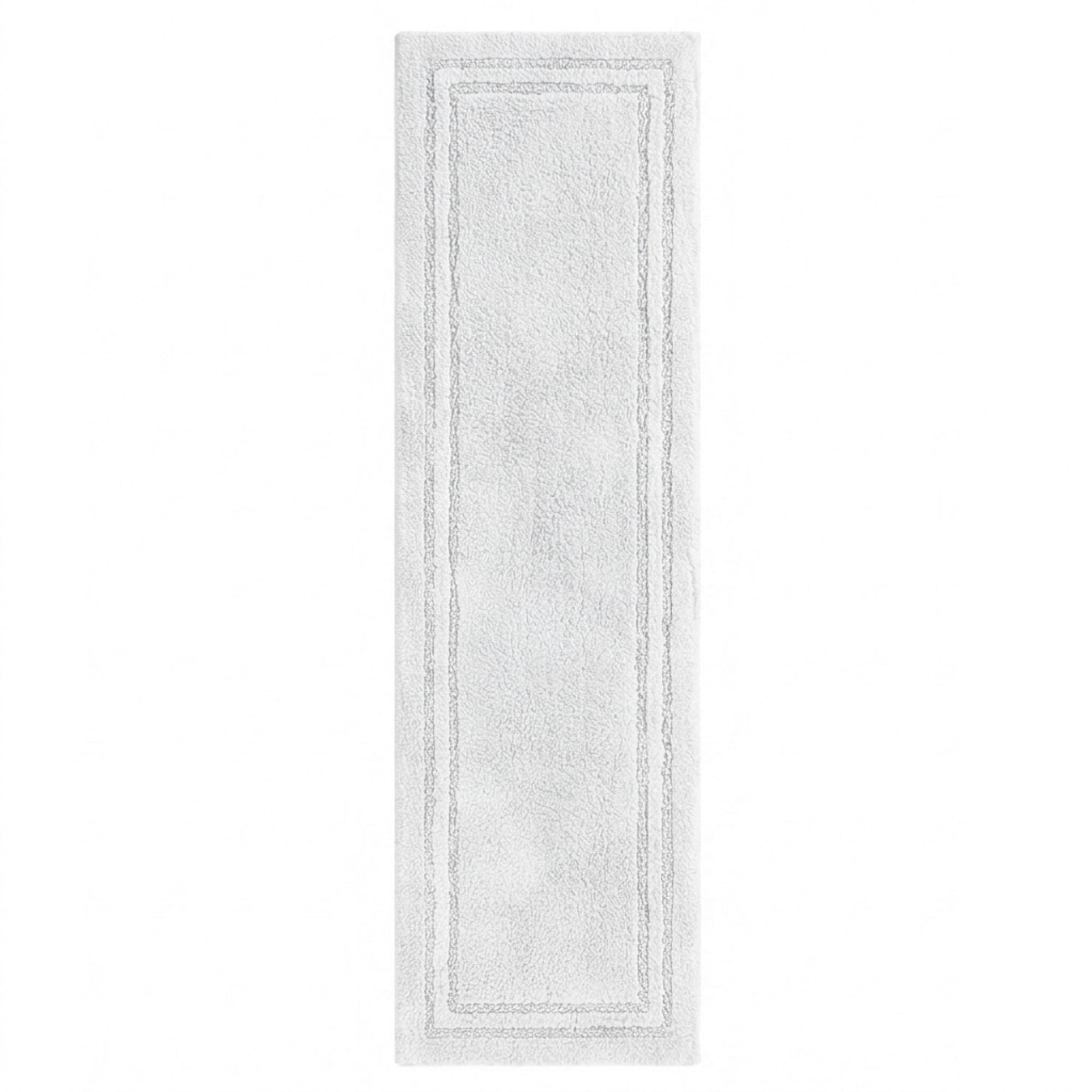 Superior Solid Bordered Cotton Washable Non-Slip Bath Rug, Runner Size, White