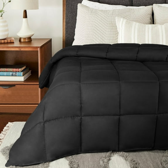 Superior Solid Comforter Down Alternative Bedding, California King, Black
