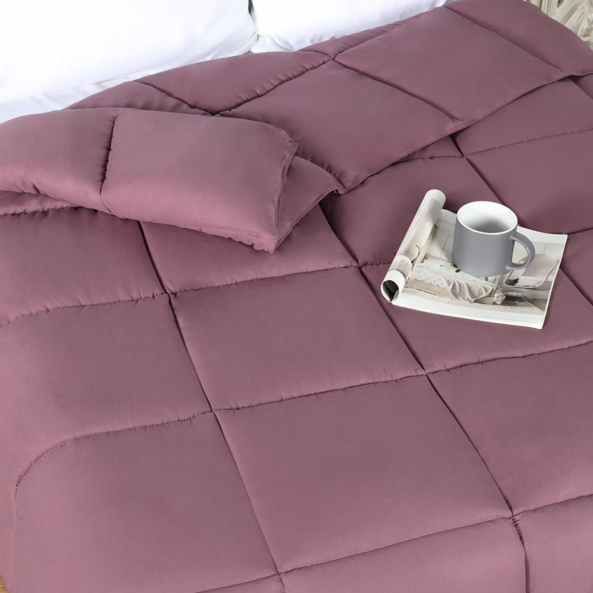 Superior Solid Comforter Down Alternative Bedding, Full, Mauve