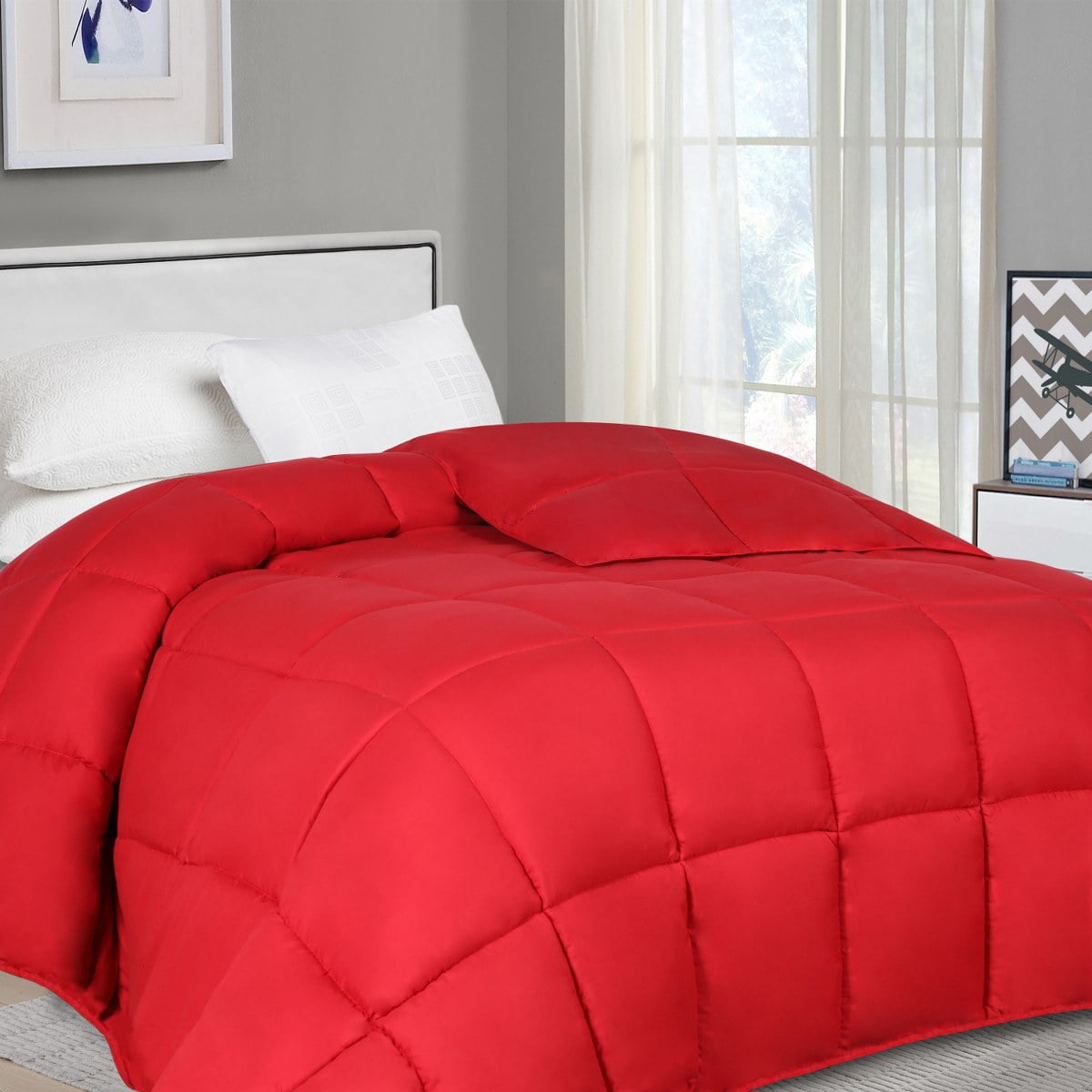 Queen Red Reversible Down Alternative Microfiber Comforter