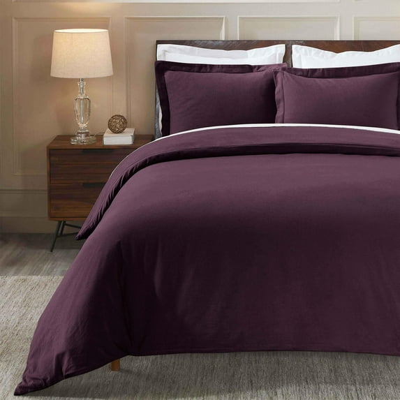 Superior Solid Cotton Flannel Duvet Cover Set, Twin, Purple
