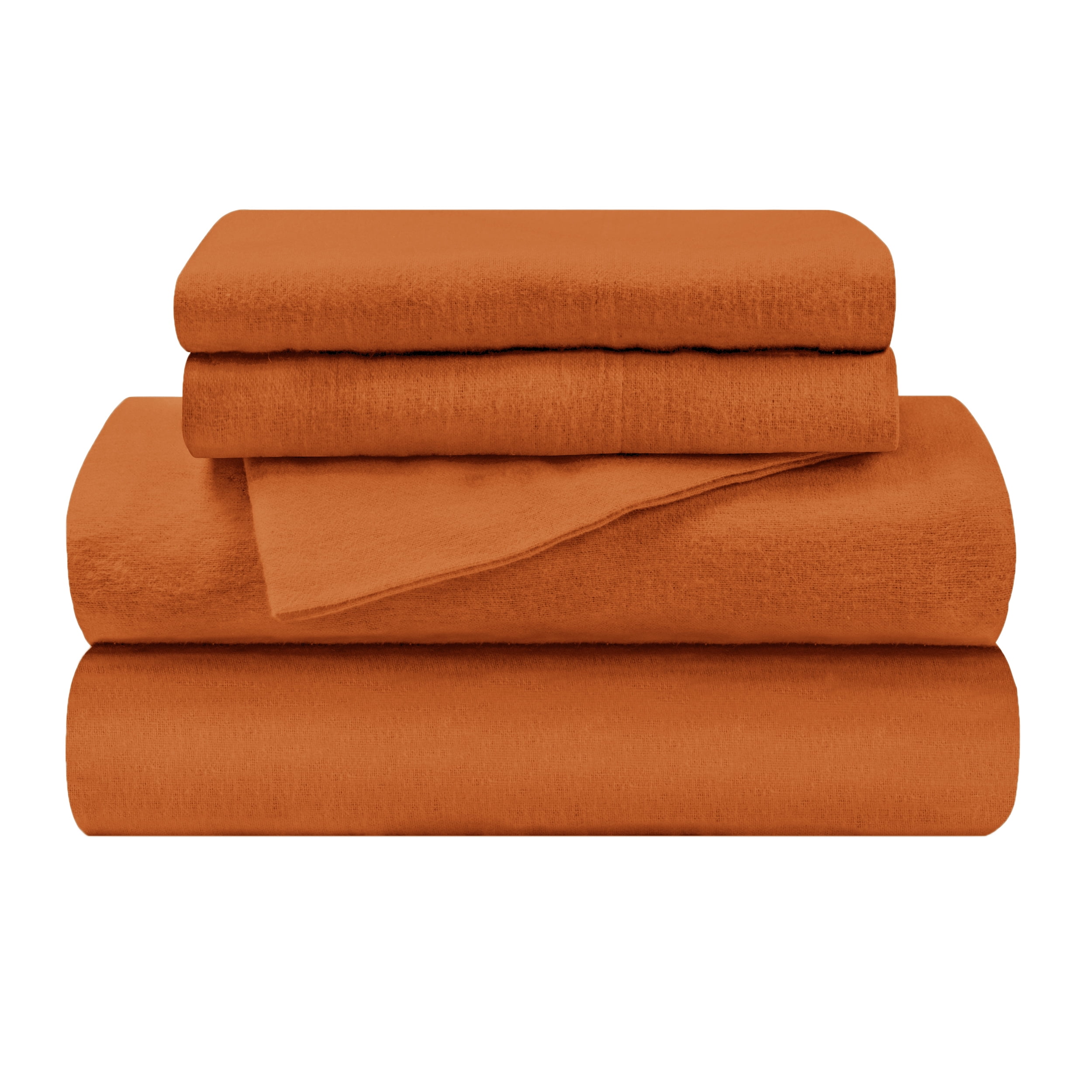 Superior Solid Flannel Cotton Bed Sheet Set, Split King, Pumpkin