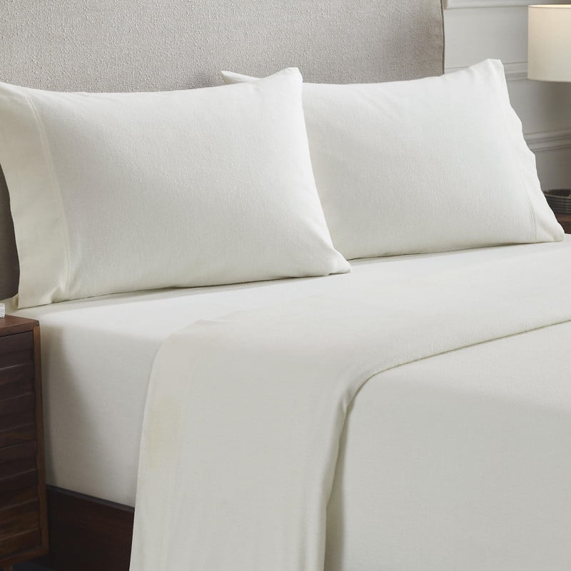 Superior Solid Flannel Cotton Pillowcase Set, King, Ivory