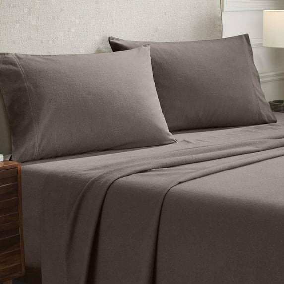 Superior Solid Flannel Cotton Pillowcases, Set of 2, King, Charcoal
