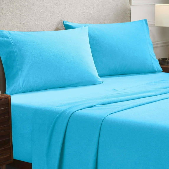 Superior Solid Flannel Cotton Pillowcases, Set of 2, Standard, Blue