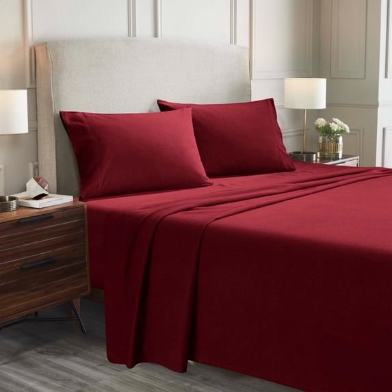 Superior Solid Flannel Cotton Sheet Set, Full, Burgundy