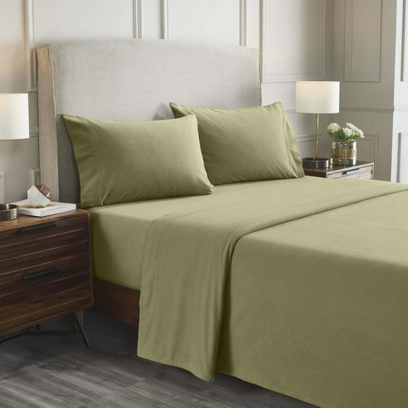 Superior Solid Flannel Cotton Sheet Set, King, Sage