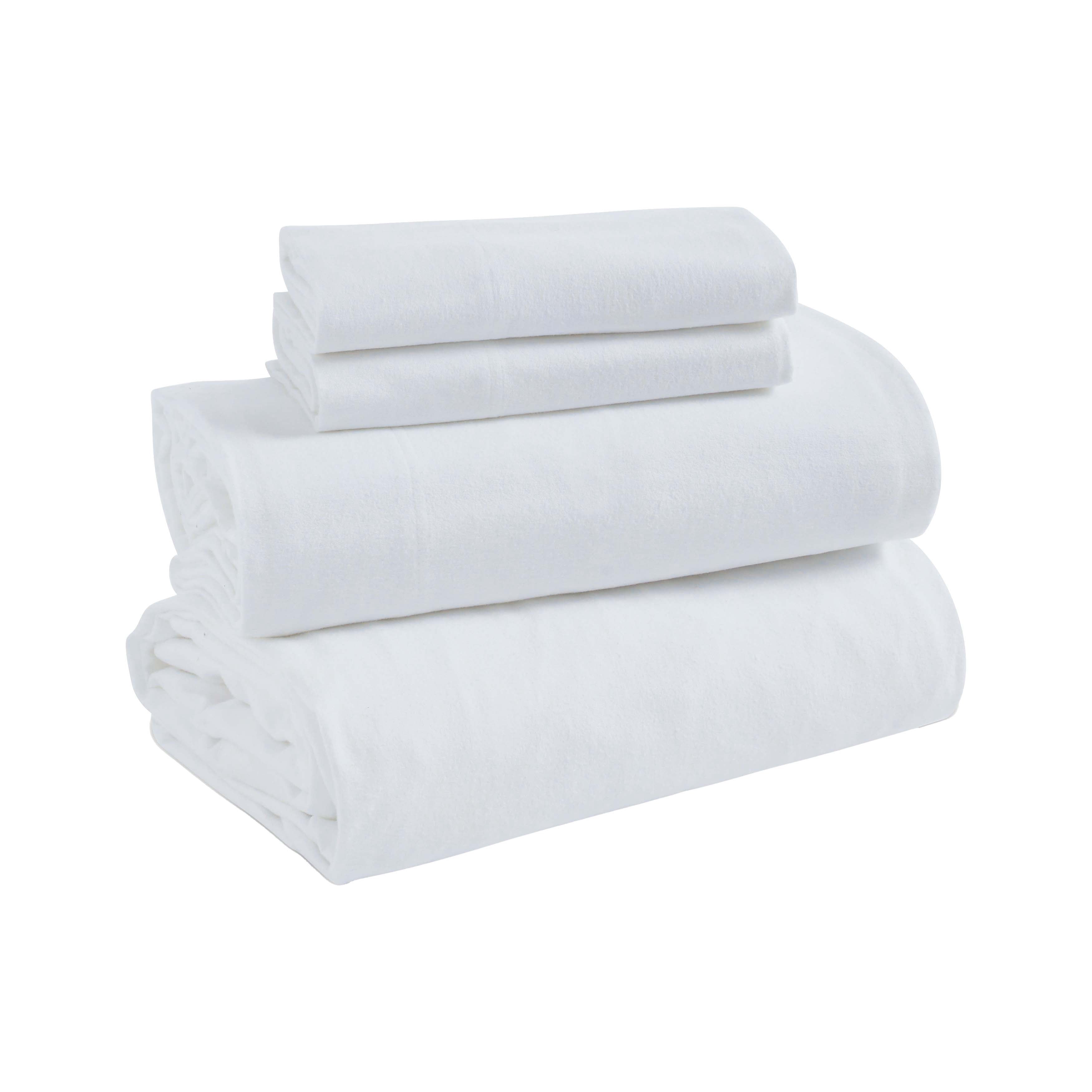 Superior Solid Flannel Cotton Bed Sheet Set , Soft Fitted Sheets, King, White
