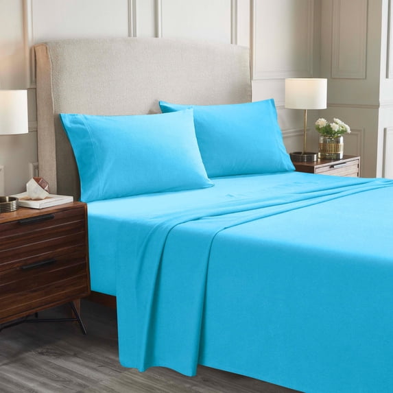 Superior Solid Flannel Cotton Sheet Set, Queen, Blue
