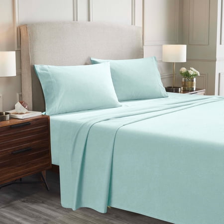 Superior Solid Flannel Cotton Bed Sheet Set , Soft Fitted Sheets, Queen, Light Blue