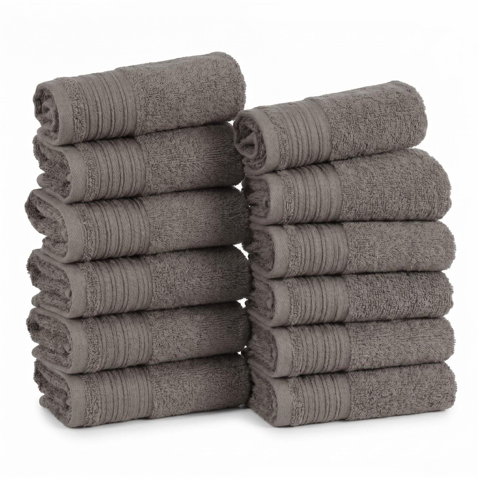 Superior Solid Jacquard Cotton Face Towel Set, 12-Pack, Ivory - Charcoal