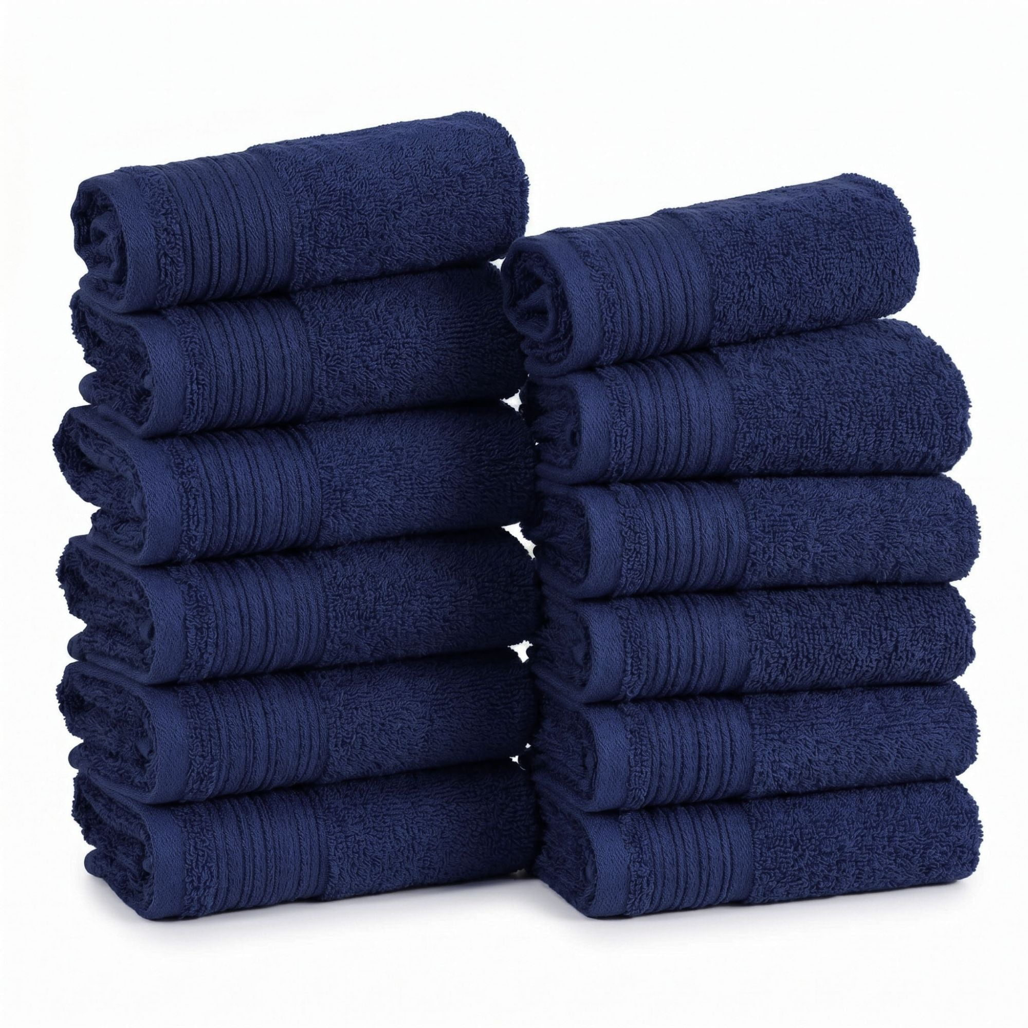 Superior Solid Jacquard Cotton Face Towel Set, 12-Pack, Navy Blue - Ivory