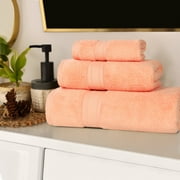 Superior Chevron 3-Piece Zero Twist Cotton Towel Set, Plush and Ulta Soft Towels, Peach