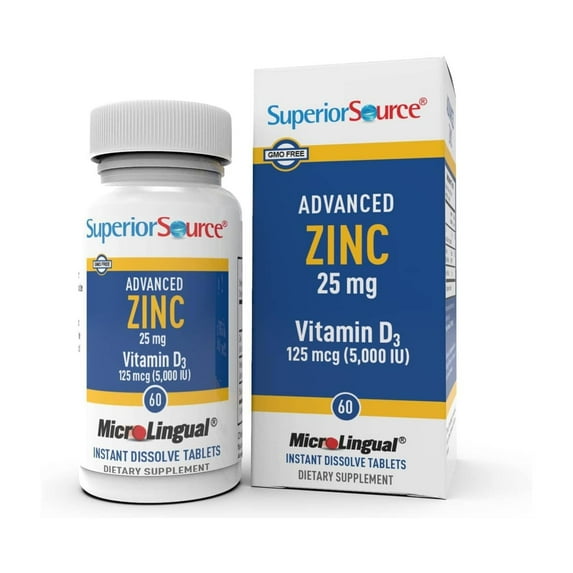 Superior Source Advanced Zinc 25 mg - Includes Vitamin D3 5,000 IU - Premium Immune Support Supplement for Men & Women - Non-GMO & Gluten-Free - 60 MicroLingual Dissolvable Tablets