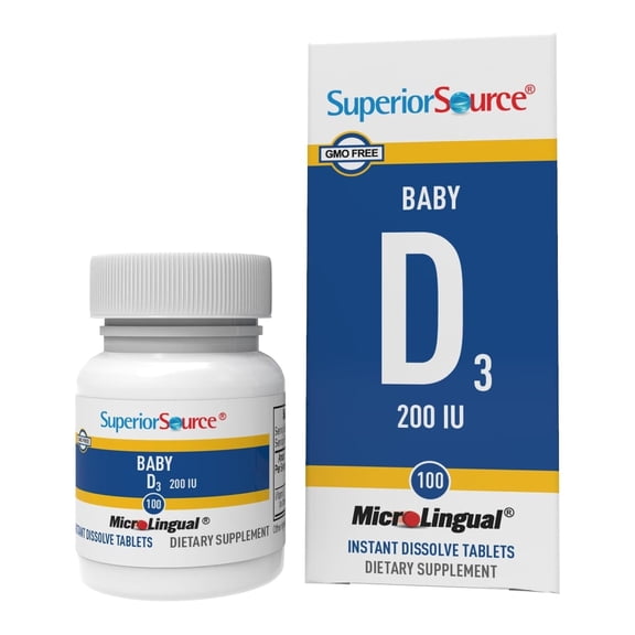 Superior Source Baby Vitamin D3 - Immune Support Supplement - Aids Healthy Bones & Teeth - Non-GMO & Gluten-Free - 100 MicroLingual Instant Dissolve Tablets