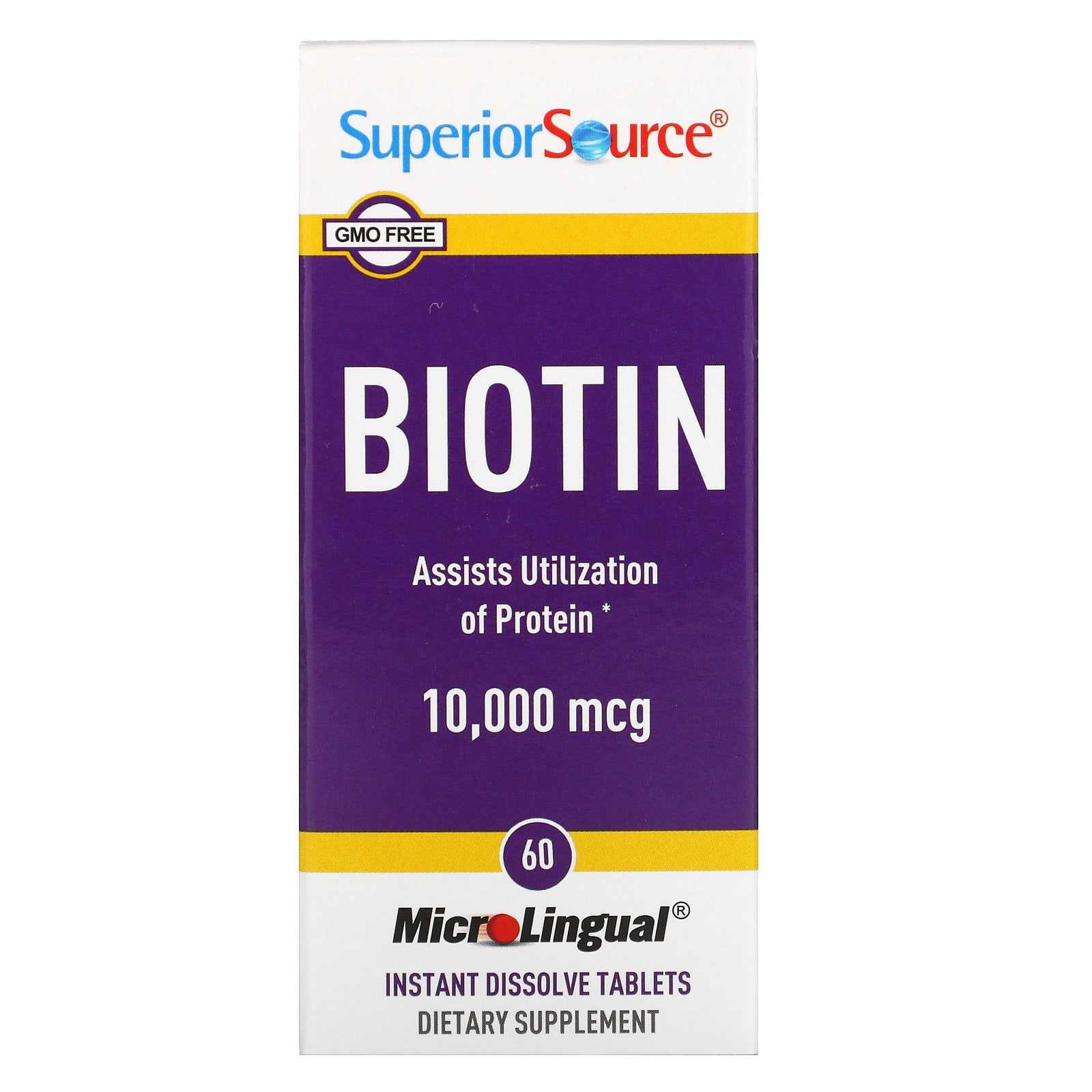 Superior Source Biotin 10000 mcg Under the Tongue Quick Dissolve Sublingual Tablets 60 Count