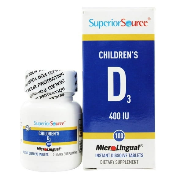 Superior Source Children's Vitamin D3 400 IU - Teeth, Bone & Immune Support Supplement for Kids - Non-GMO - 100 MicroLingual Dissolvable Tablets
