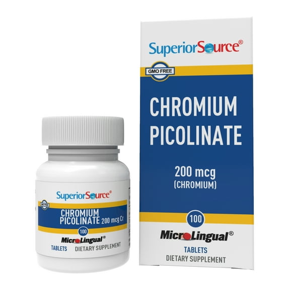 Superior Source Chromium Picolinate 200 mcg, 100 Instant Dissolve Tablets, Supports Healthy Sugar Metabolism & Overall Health, Mineral Supplement for Women & Men