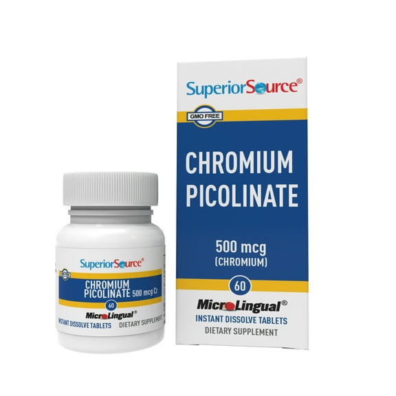 Superior Source Chromium Picolinate - Supplement for Women & Men - Supplement Formula Supports Healthy Sugar Metabolism - Mineral Supplement Aids Overall Health - 500 mcg, 60 Instant Dissolve Tablets