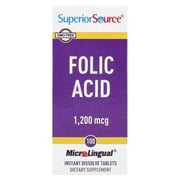 Superior Source Folic Acid 1200 mcg - Supports Heart, Immune & Nervous System - 100 Sublingual Tablets
