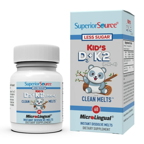 Superior Source Kid's D3 & K2 (MK-4) - Children's Multivitamin - Supports Immune System & Bone Health - Non-GMO, Preservative-Free & Dye-Free - 60 MicroLingual Instant-Dissolve Tablets