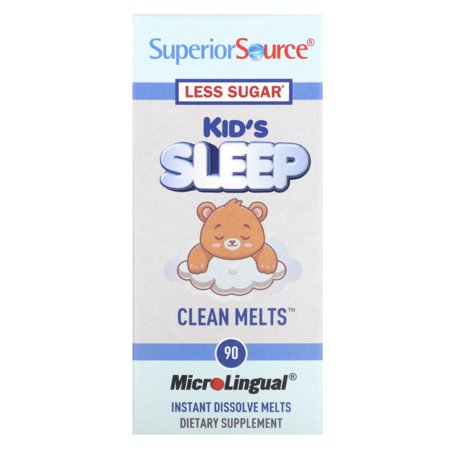 Superior Source Kid's Sleep Clean Melts - Sleep Supplement for Children - Contains Melatonin, L-Theanine & GABA - Less Sugar - Non-GMO, Gluten-Free - 90 MicroLingual Instant-Dissolve Melts
