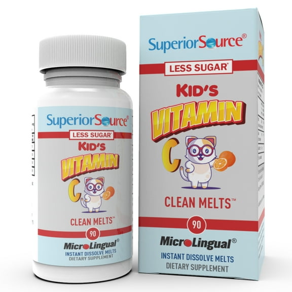 Superior Source Kid's Vitamin C Clean Melts - Immune Support Supplement for Children - Less Sugar - Non-GMO, Gluten-Free & Preservative-Free - 90 MicroLingual Instant-Dissolve Tablets