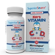 Superior Source Kid s C + D3, Clean Melts, Quick Dissolve MicroLingual Tablets, 90 Ct, Alternative to Gummies, Vitamin C 30 mg, D3 400 IU, Immune System Support, Non-GMO