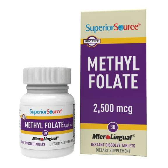 Superior Source Methyl Folate 2,500 mcg - Folate Supplement for Women & Men - Methylated Folate Supplement Supports Healthy Nervous System & Red Blood Cells - 30 Sublingual Dissolving Tablets