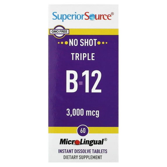 Superior Source No Shot Triple B12 3,000mcg 60 Sublingual Tablet