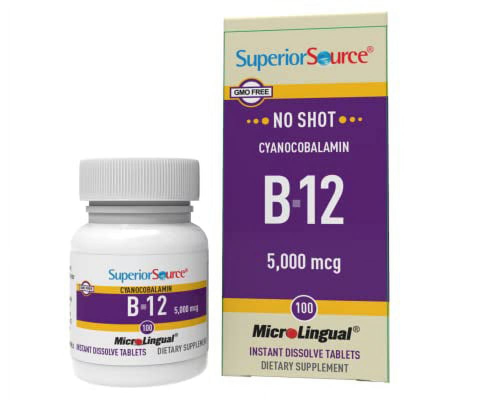 Superior Source No Shot Vitamin B12 Cyanocobalamin 5000 mcg, Quick