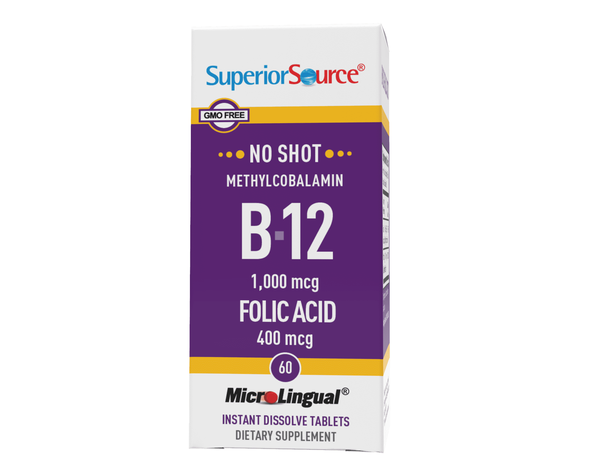Superior Source No Shot Vitamin B12 Methylcobalamin (1000 mcg), Folic