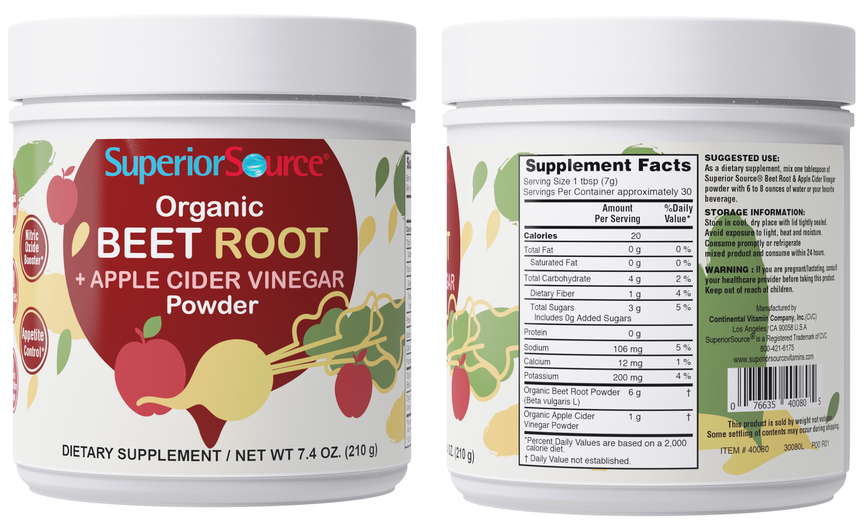 Superior Source Organic Beets Root & Apple Cider Vinegar Powder 7.4 oz