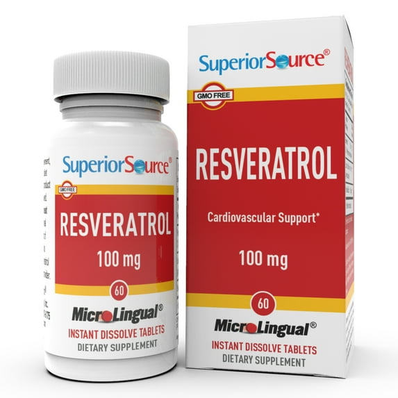 Superior Source Resveratrol 100 mg - Dietary Supplement for Healthy Aging - Supports Brain & Heart Health - Non-GMO & Gluten-Free - 60 MicroLingual Instant-Dissolve Tablets