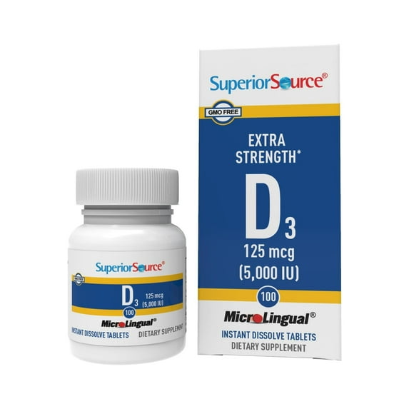Superior Source Vitamin D3 5000 IU - Offers Immune System, Brain & Nervous System Support - Aids Calcium Absorption for Teeth & Bone Health - Bariatric Friendly - 100 Sublingual Dissolving Tablets