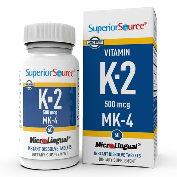 Superior Source Vitamin K2 MK-4 500 mcg, 60 Quick Dissolve MicroLingual Tablets, Supports Bones, Arteries, Immune & Cardiovascular Health, Non-GMO