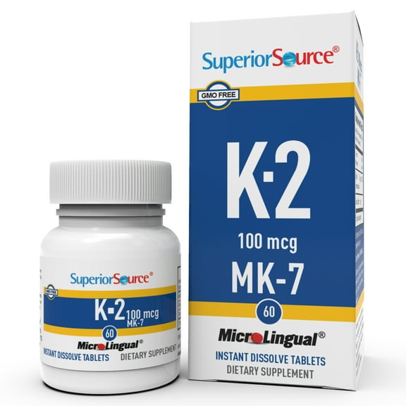 Superior Source Vitamin K2 MK-7 (Menaquinone-7), 100 mcg, Quick Dissolve MicroLignual Tablets, 60 Count, Healthy Bones and Arteries, Immune & Cardiovascular Support, Non-GMO