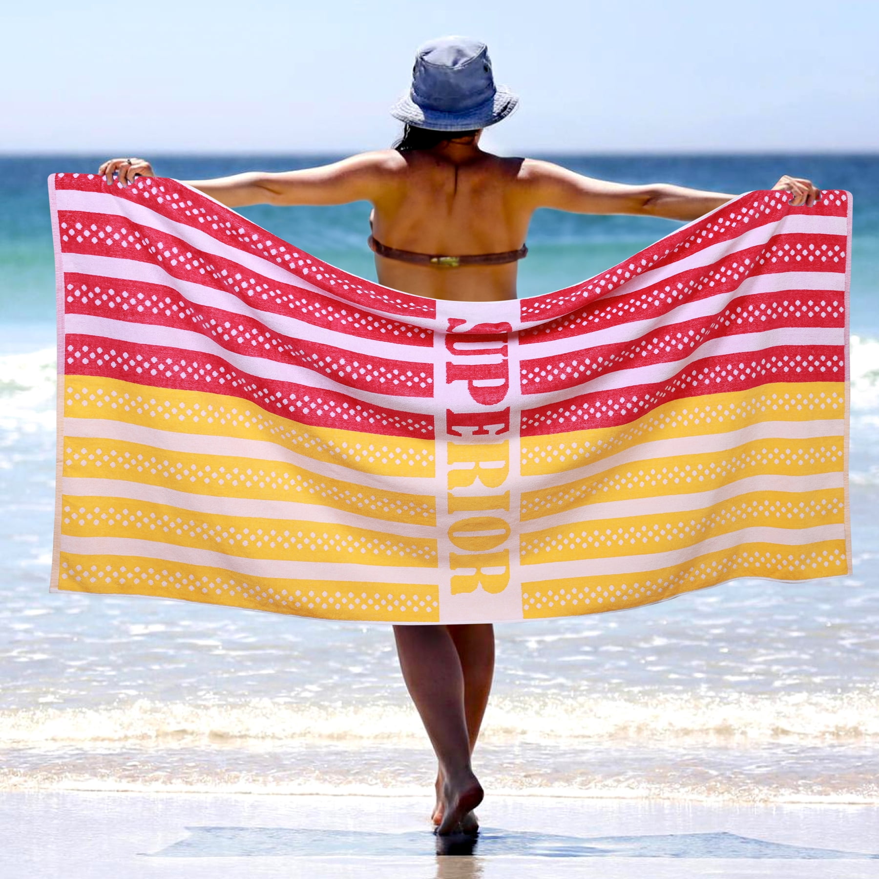Superior Striped Cotton Large Oversized Beach Towel 34 x 68