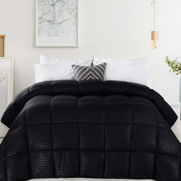 Superior Striped Down Alternative Comforter, King, Black