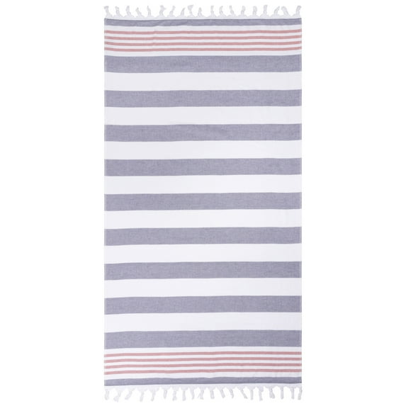 Superior Summery Stripe Fouta Cotton Beach Towel with Fringe, 35" x 68"