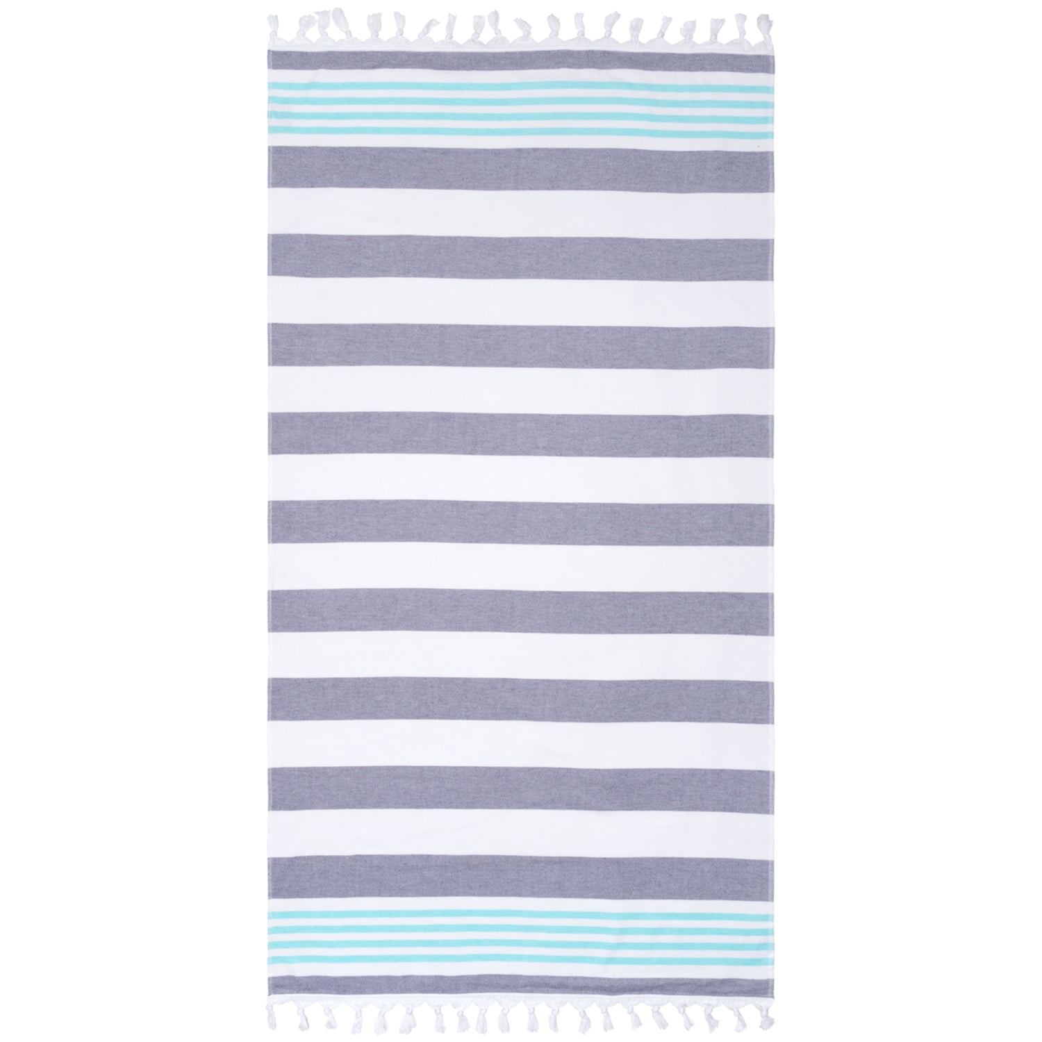 Superior Summery Stripe Fouta Cotton Beach Towel with Fringe, 35" x 68"
