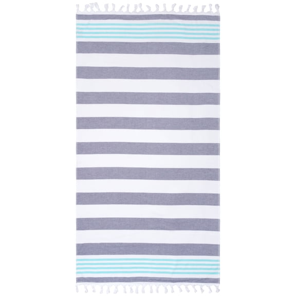 Superior Summery Stripe Fouta Cotton Beach Towel with Fringe, 35" x 68"