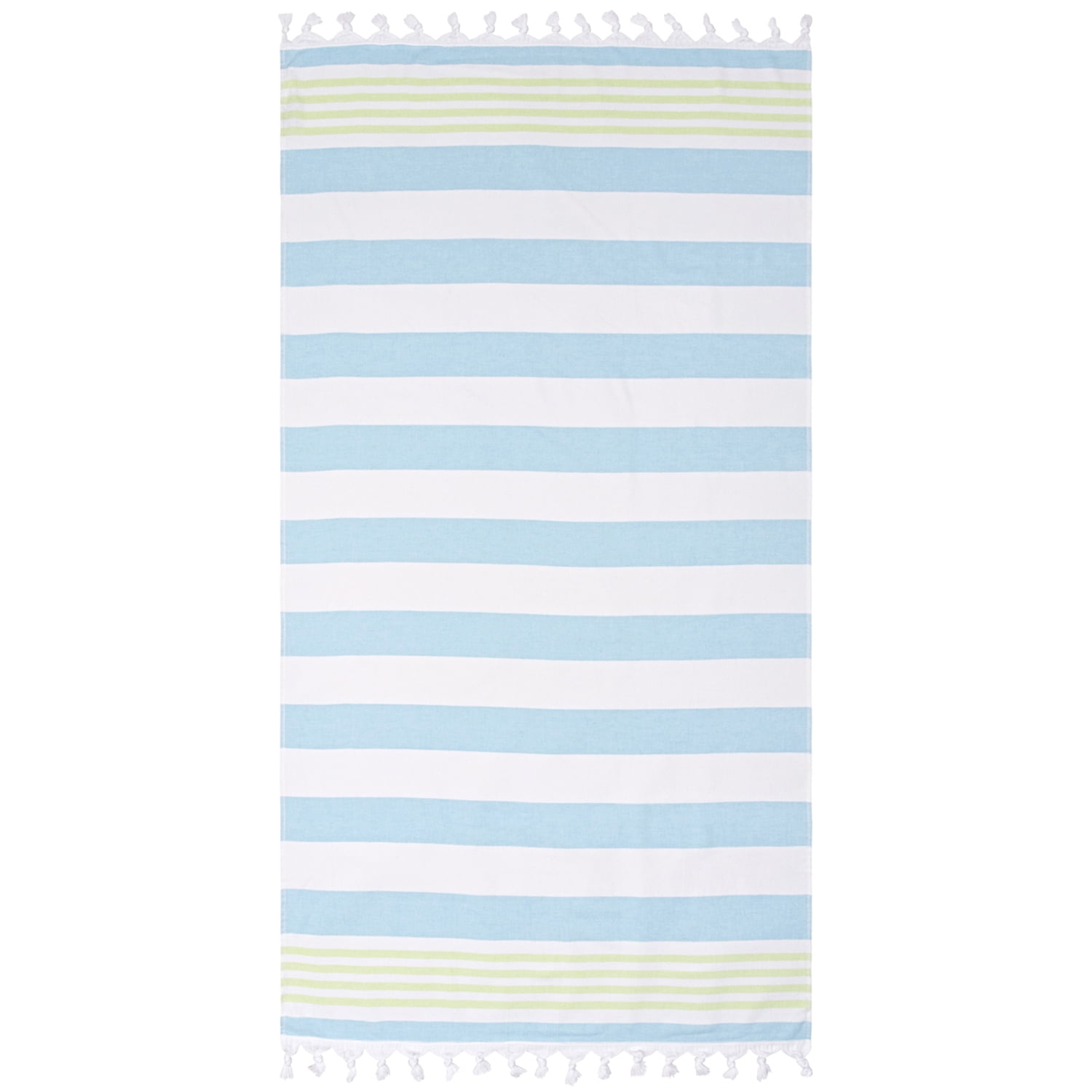 Superior Summery Stripe Fouta Cotton Beach Towel with Fringe, 35" x 68"
